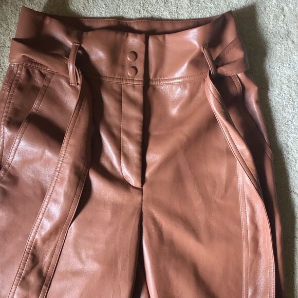 Wilfred Aritzia High Tied Faux Leather Brown Pants - Picture 5 of 9